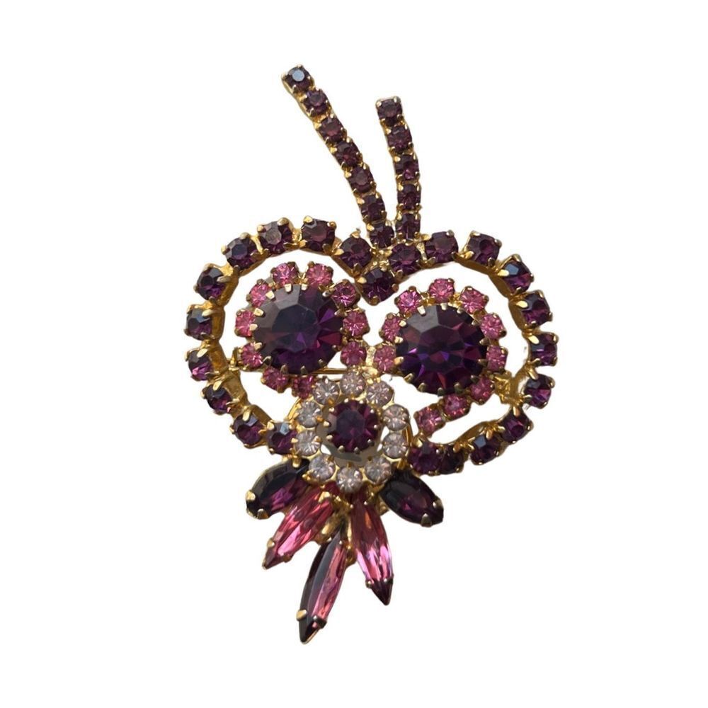 Gold-Tone Purple & Pink Crystal Owl Brooch Pin